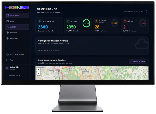 Aplicativo I-SENSE exibido em desktop