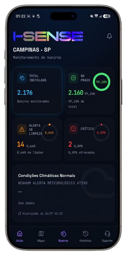 Aplicativo I-SENSE exibido em smartphone