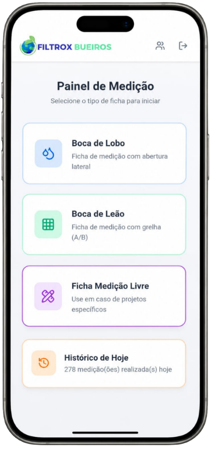Aplicativo Filtrox Tech Report exibido em smartphone