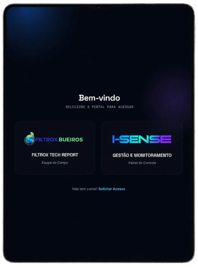 Aplicativo I-SENSE exibido em tablet