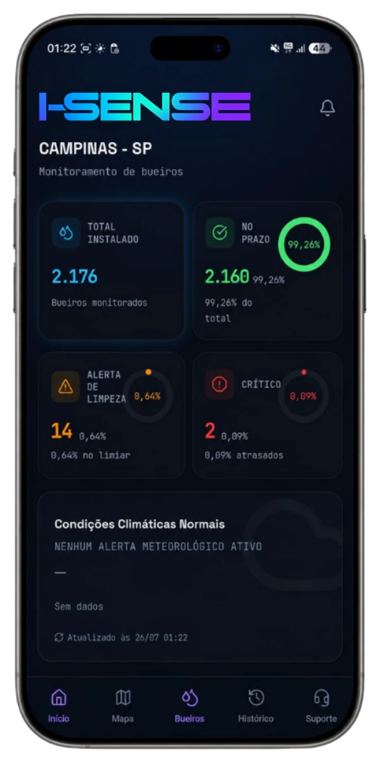 Aplicativo I-SENSE exibido em smartphone