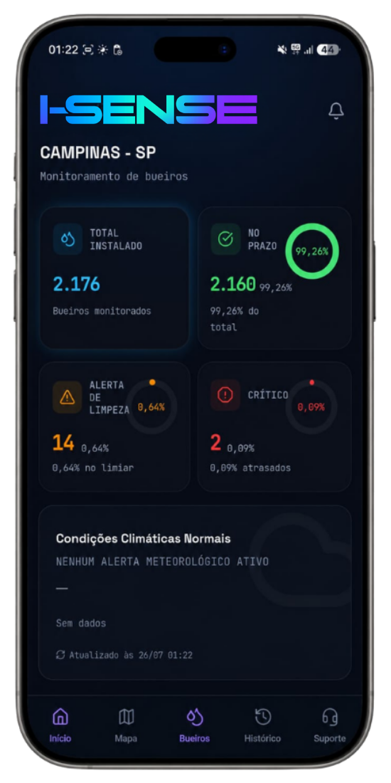 Aplicativo I-SENSE em smartphone