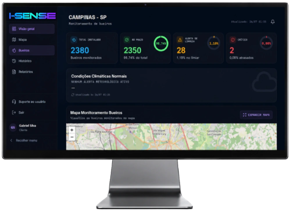 Aplicativo I-SENSE exibido em desktop